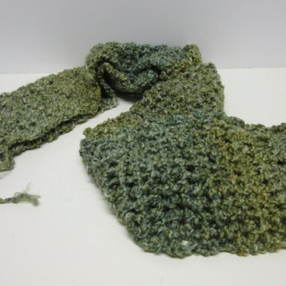 Green Scarf Extra Long 104x5 Handmade Crochet Knit Men Women Christmas Muffler - Picture 4 of 6